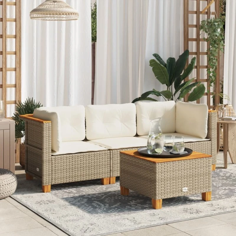 vidaXL 3-personers havesofa med hynder polyrattan beige
