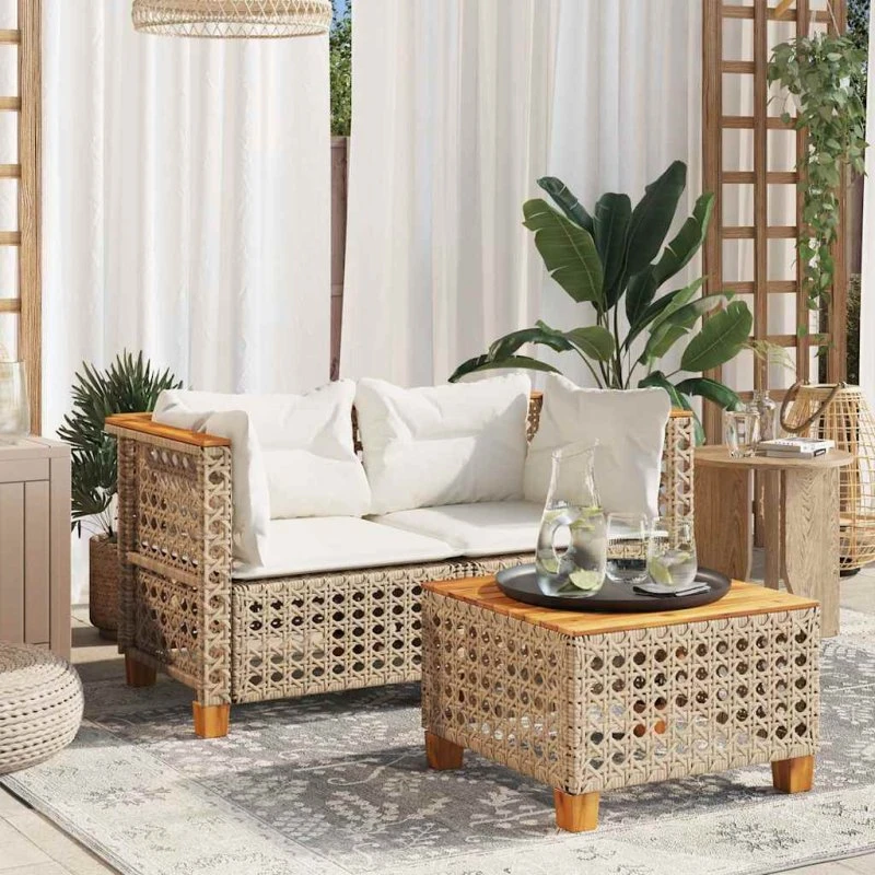 vidaXL Hjørnemoduler til Havesofa 2 stk. med Hynder Polyrattan Beige