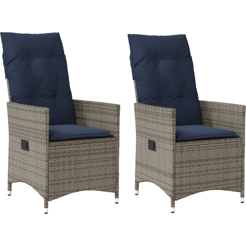 vidaXL Havestole med lænefunktion 2 stk. grå polyrattan