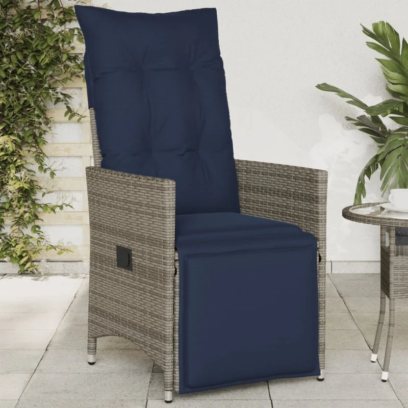 vidaXL Havestol med hynder grå polyrattan