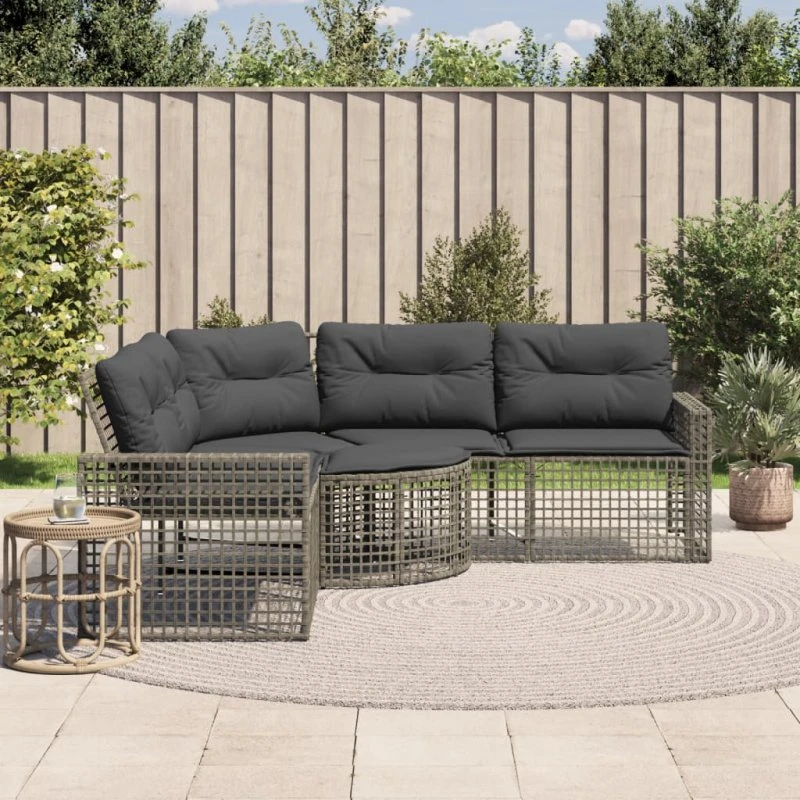 vidaXL L-formet havesofa med hynder og fodskammel i polyrattan grå