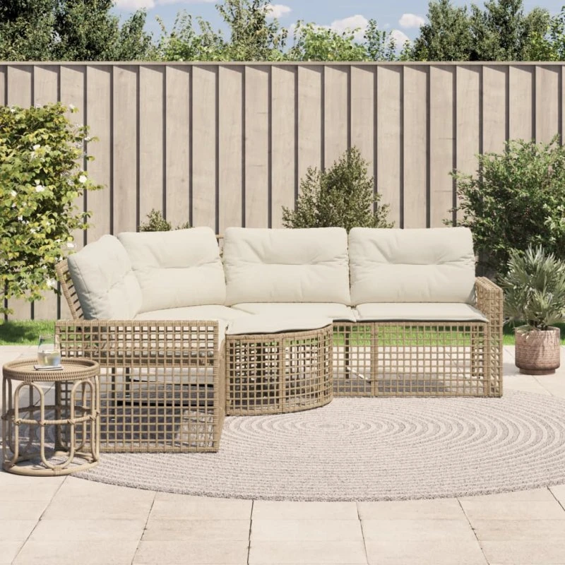 vidaXL L-formet havesofa med hynder og fodskammel i polyrattan, beige