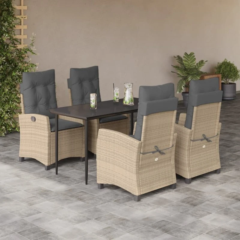 vidaXL 5-deligt spisebordssæt med hynder, polyrattan beige, 140 cm
