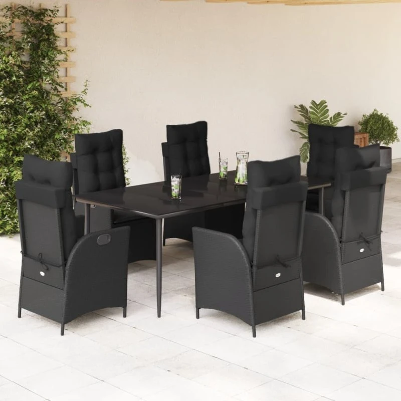 Frost & Co Spisebordssæt 9 Dele Polyrattan Sort 200x100x74 cm