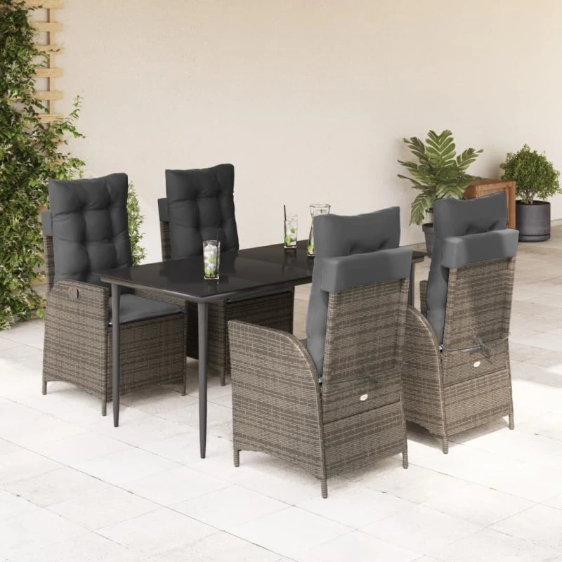 Lekker Havemøbler Spisebordssæt 5 Dele Grå Polyrattan 200x100x74 cm