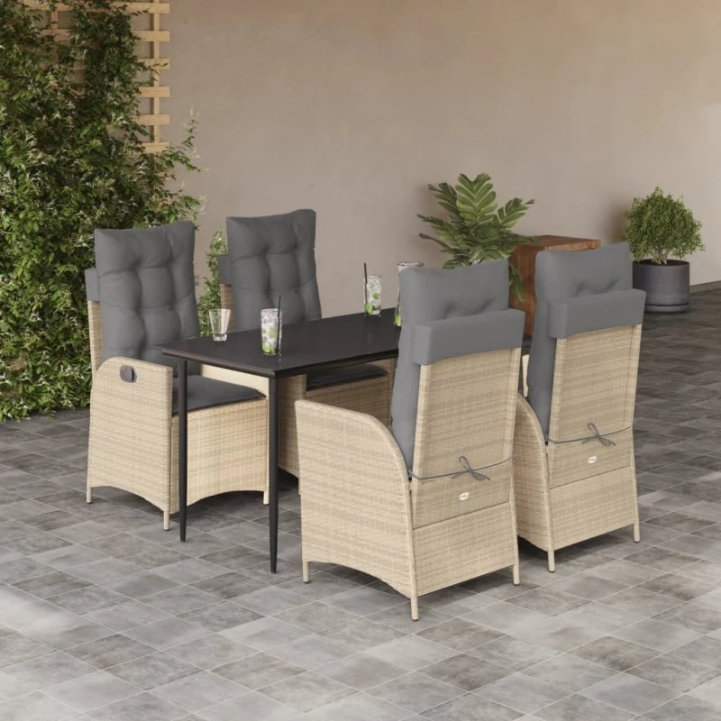 vidaXL Spisebordssæt 5 dele polyrattan beige med justerbart ryglæn