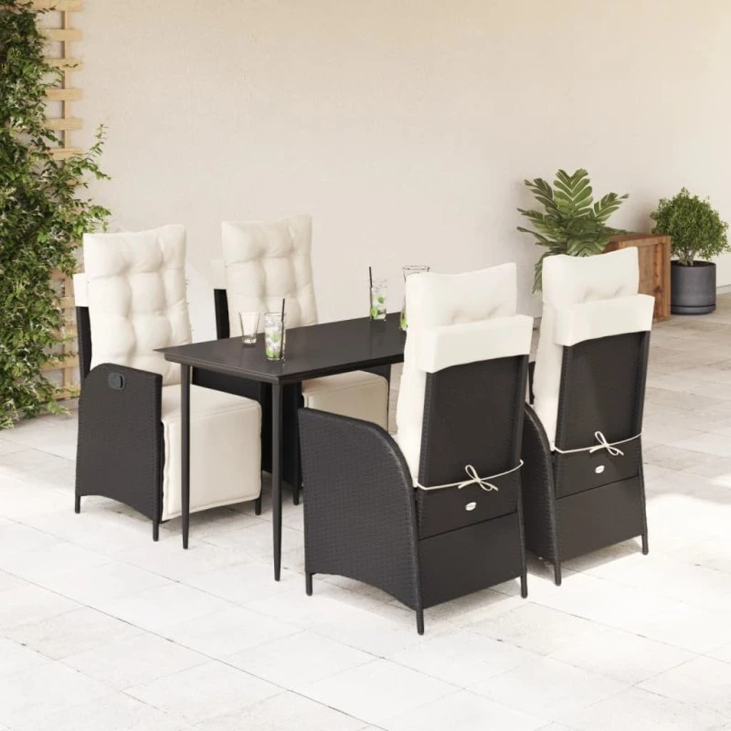 vidaXL spisebordssæt 5 dele sort polyrattan