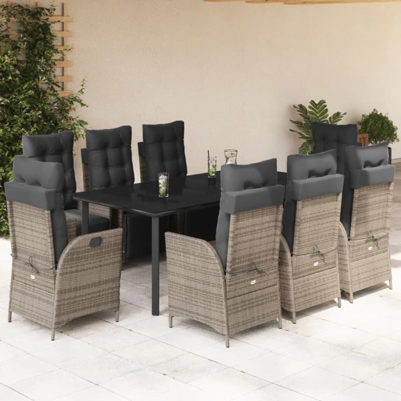 Bergen Spisebordssæt 5 dele med hynder, polyrattan grå, 200 cm