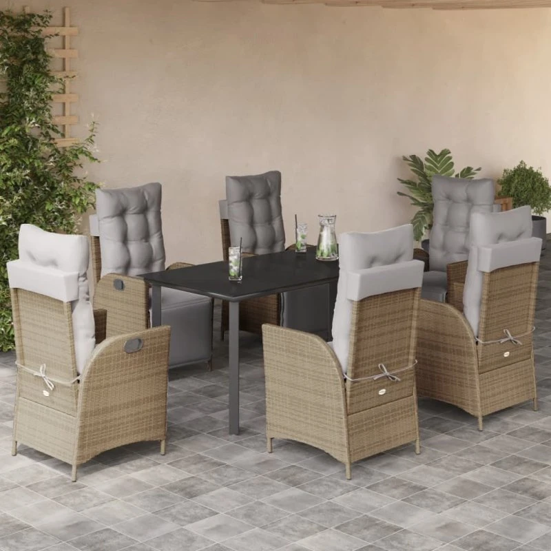 Bamboo Home Beige 7-delssæt med Polyrattan, 200 cm