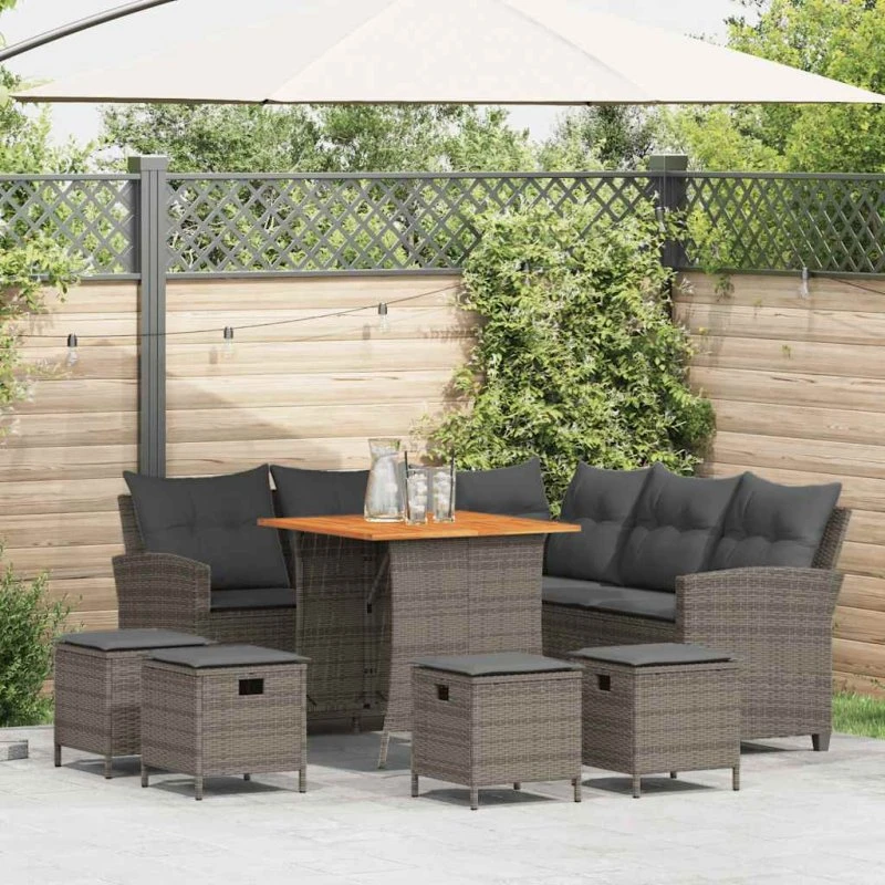 vidaXL L-formet havesofasæt 6 dele grå polyrattan med hynder