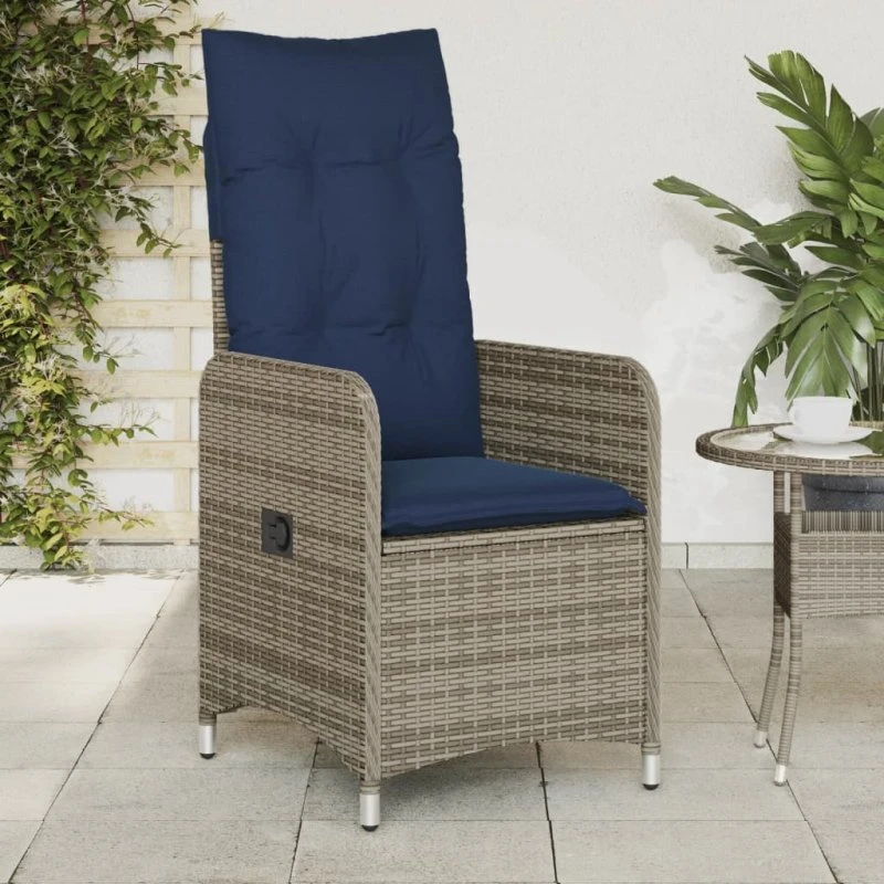 vidaXL Havestol med hynder grå polyrattan