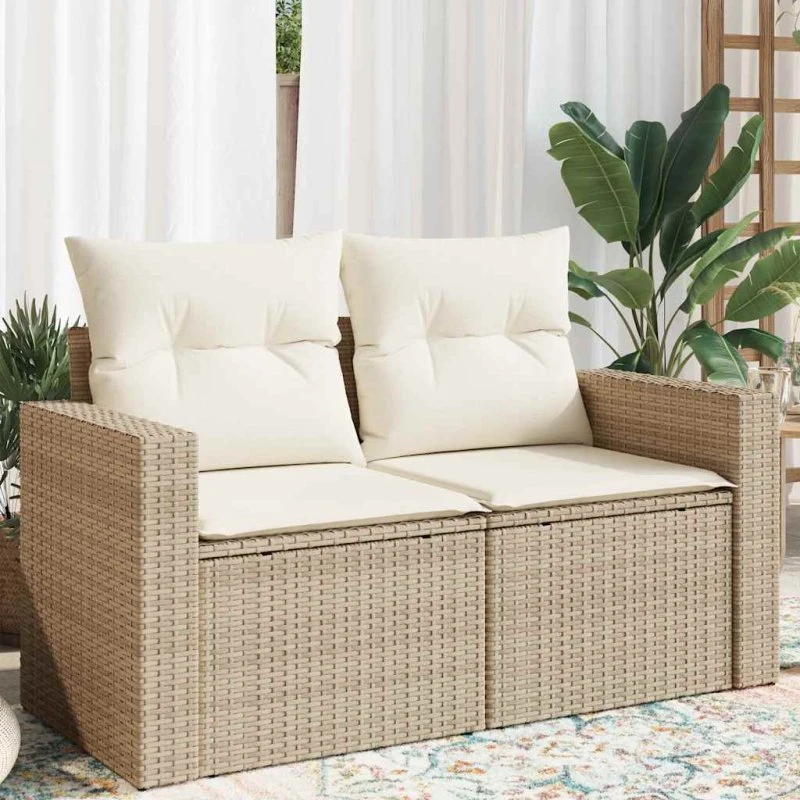 vidaXL 2-personers havesofa med hynder polyrattan beige