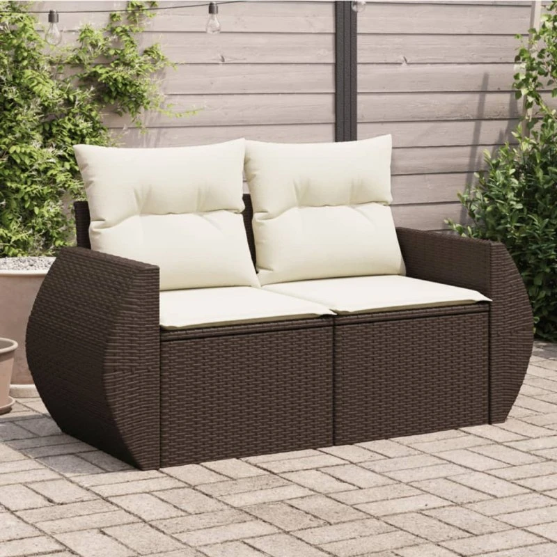vidaXL 2-personers havesofa med hynder polyrattan brun