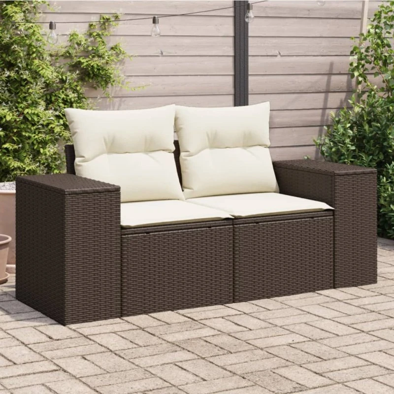 vidaXL 2-personers havesofa med hynder polyrattan brun