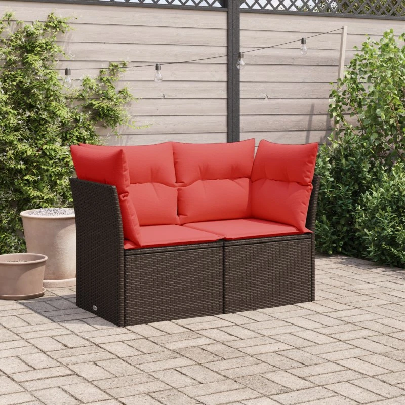 vidaXL 2-personers havesofa med hynder brun polyrattan