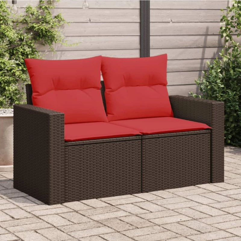 vidaXL 2-personers havesofa brun polyrattan med hynder og opbevaring