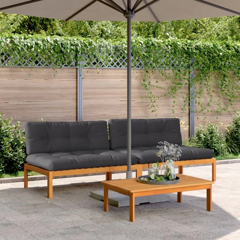 vidaXL 2 stk. midtermoduler til pallesofa med hynder, massivt akacietræ
