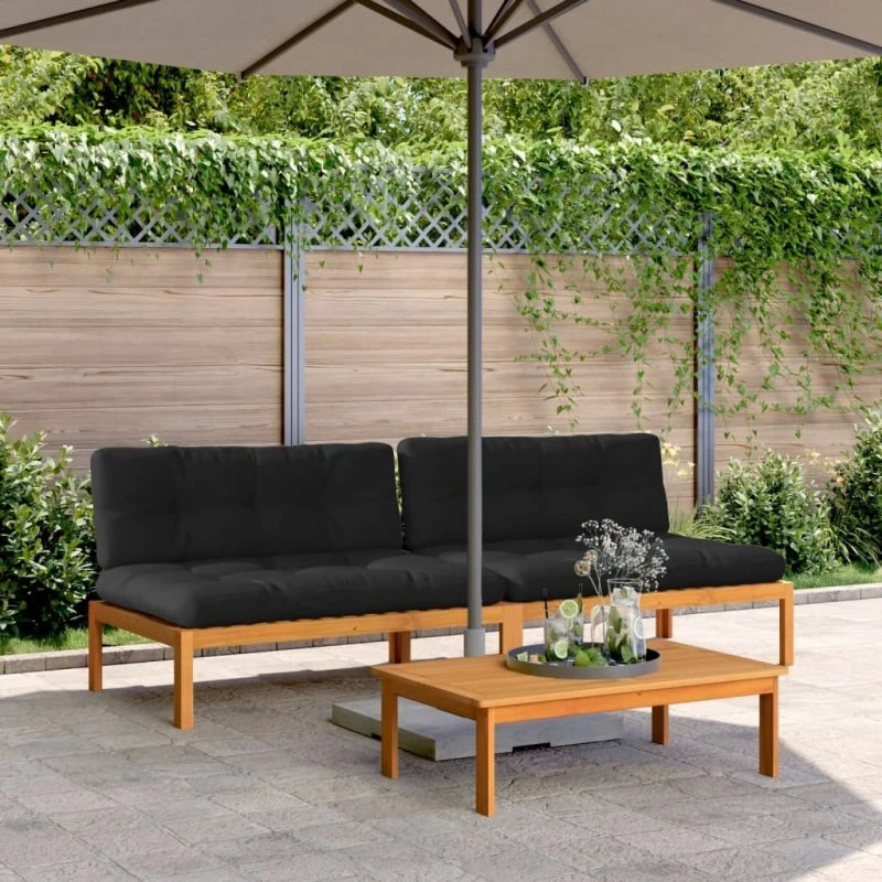 vidaXL 2 stk. midtermoduler til pallesofa med hynder, massivt akacietræ