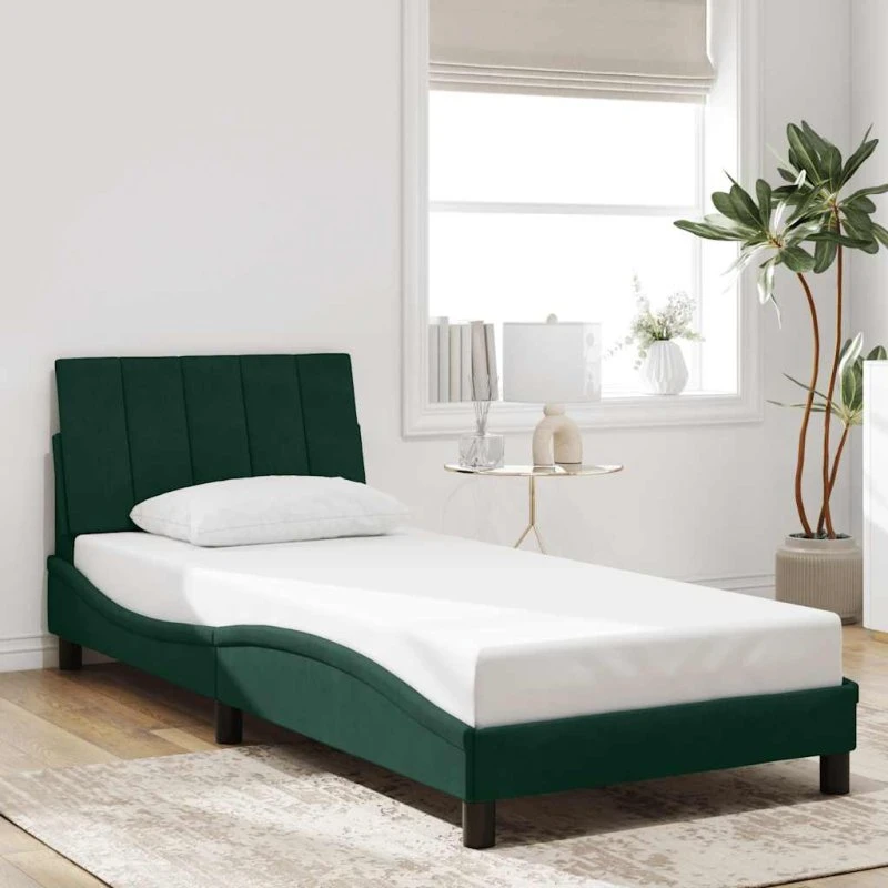 vidaXL Hanko Sengeramme 90x190 cm Mørkegrøn Fløjl