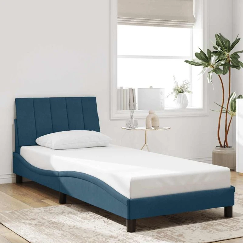vidaXL Hanko 90x190 cm sengeramme med fløjlshovedgærd, blå
