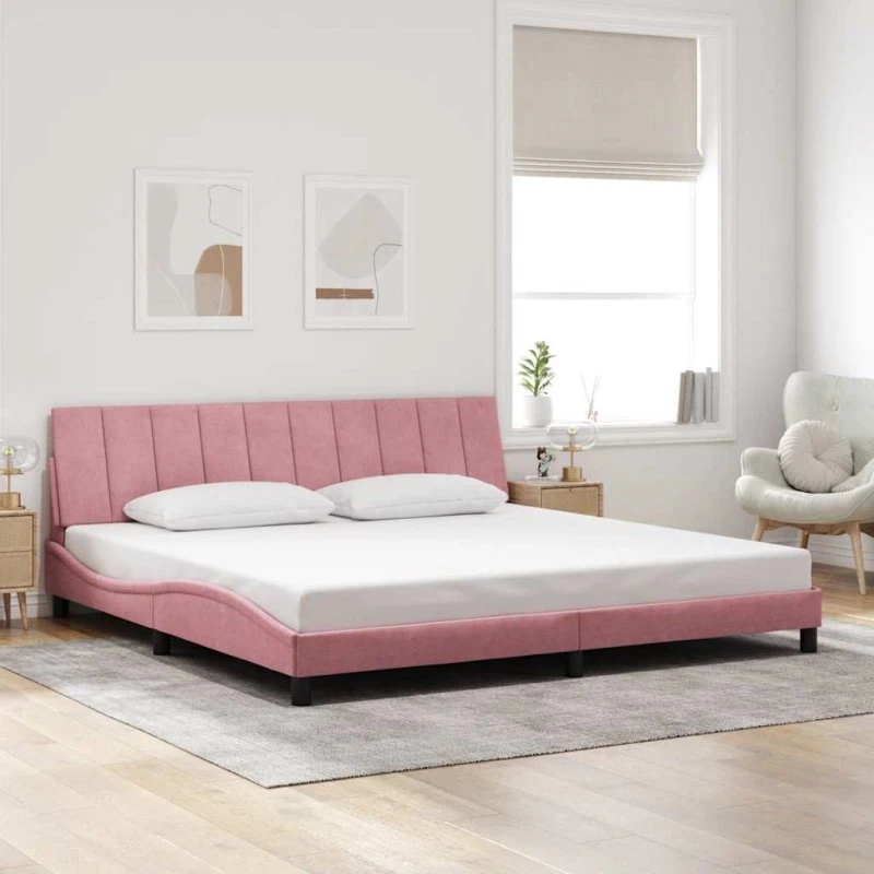 vidaXL Hanko 200x200 cm sengeramme med fløjlshovedgærd, pink