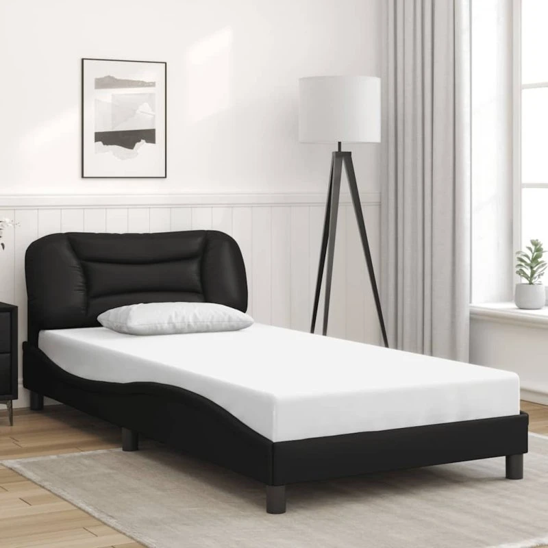 vidaXL sengeramme 100x203 cm sort kunstlæder med hovedgærde