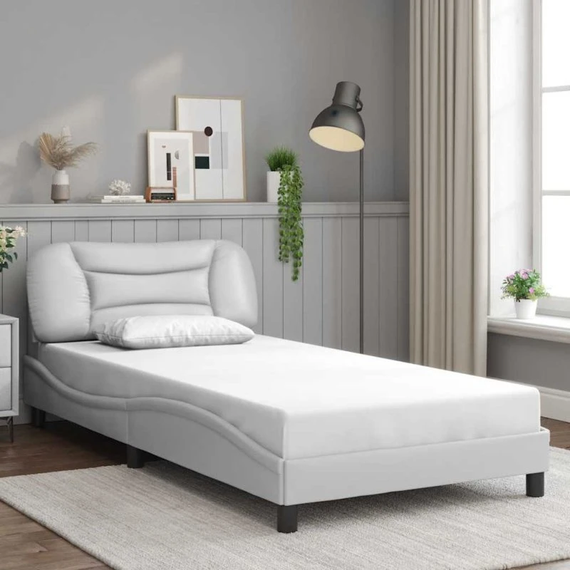 vidaXL Hvid Sengeramme 100x203 cm med Hovedgærde i Kunstlæder