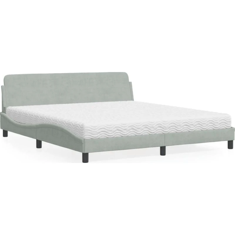 vidaXL Dover 180x200 cm seng med madras i lysegrå velour