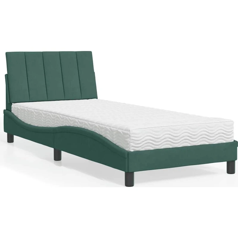 vidaXL Hanko 90x190 cm seng med madras i velour mørkegrøn