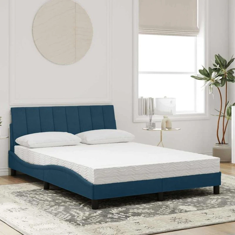 vidaXL Hanko 140x200 cm seng med madras i velour blå