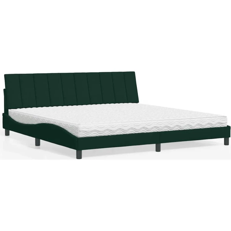 vidaXL Hanko 200x200 cm seng med madras i mørkegrøn velour