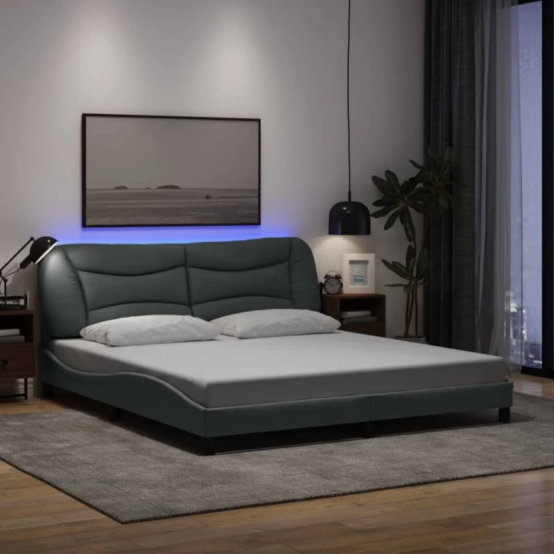 vidaXL Sengeramme med LED 180x200 cm grå stof