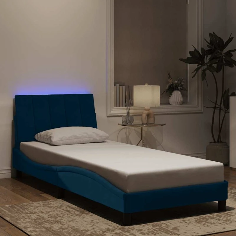 vidaXL Hanko 80x200 cm sengeramme med LED-lys, velour blå