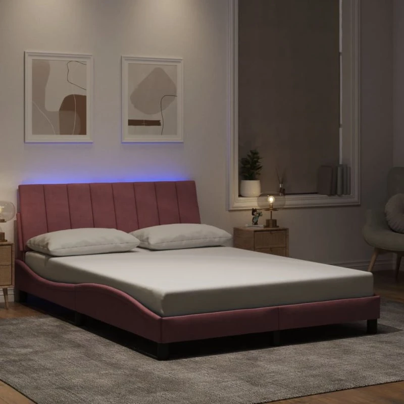vidaXL Hanko 120x200 cm sengeramme med LED, velour pink