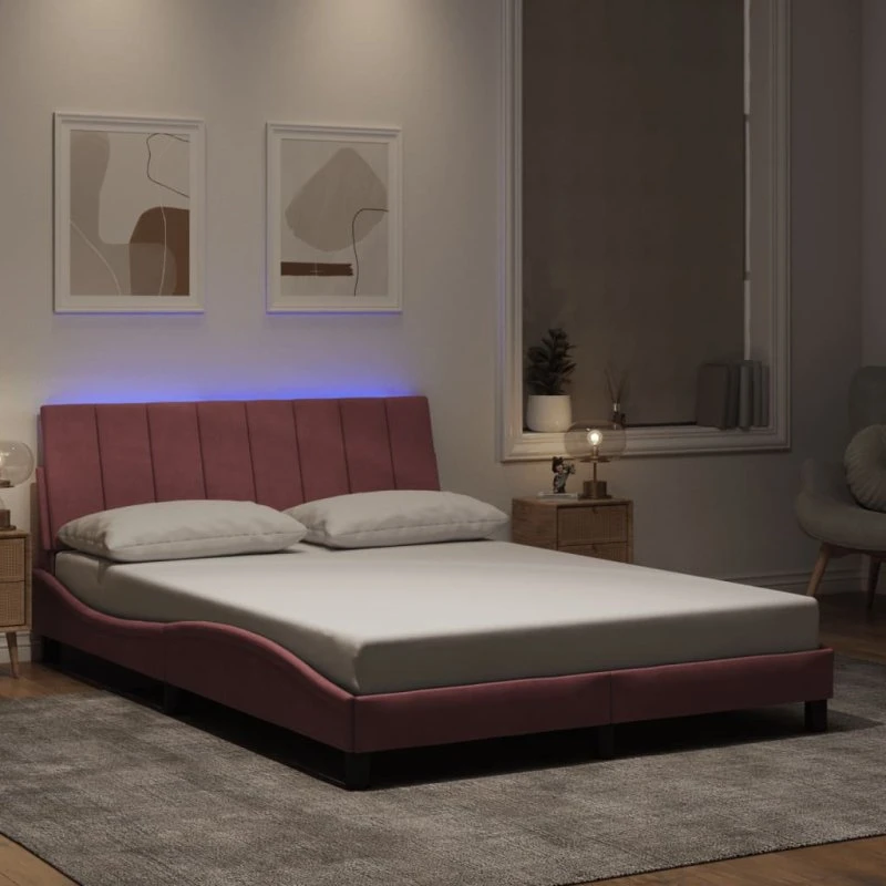 vidaXL Hanko 140x200 cm sengeramme med LED i pink velour