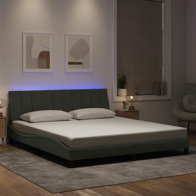 vidaXL Hanko 180x200 cm sengeramme med LED, lysegrå velour