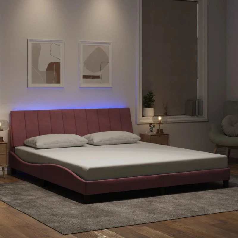 vidaXL Hanko 180x200 cm sengeramme med LED i pink velour