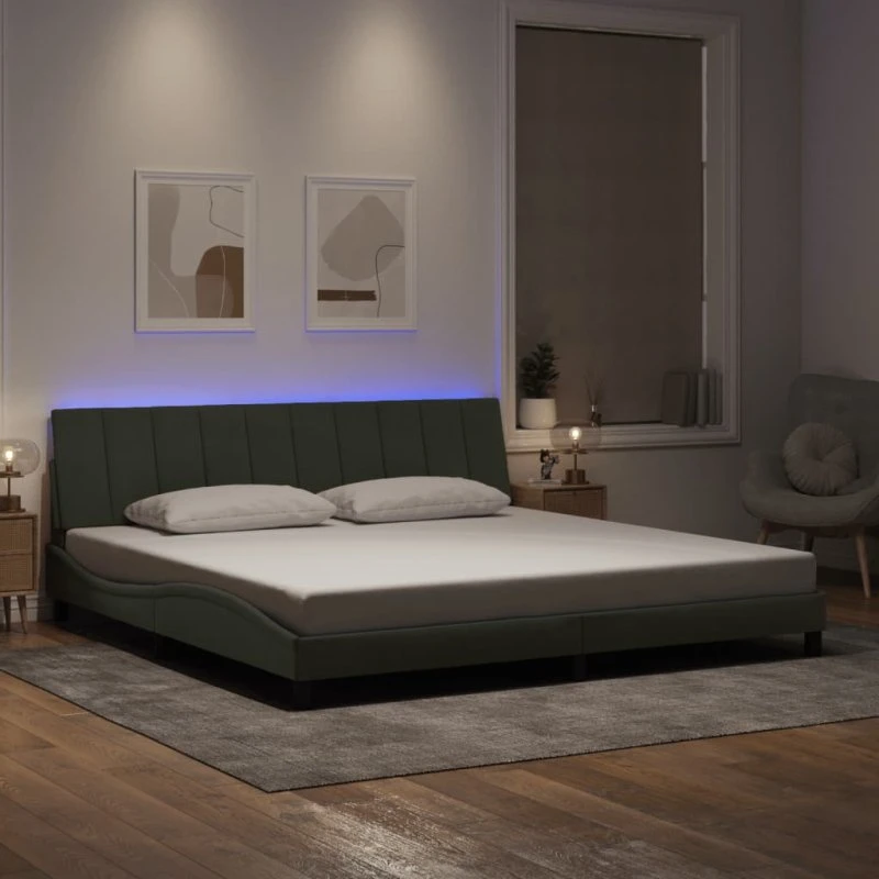 vidaXL Hanko 200x200 cm sengeramme med LED, lysegrå velour