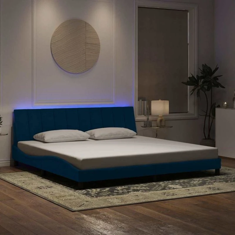 vidaXL Hanko 160x200 cm sengeramme med LED i lyseblå velour