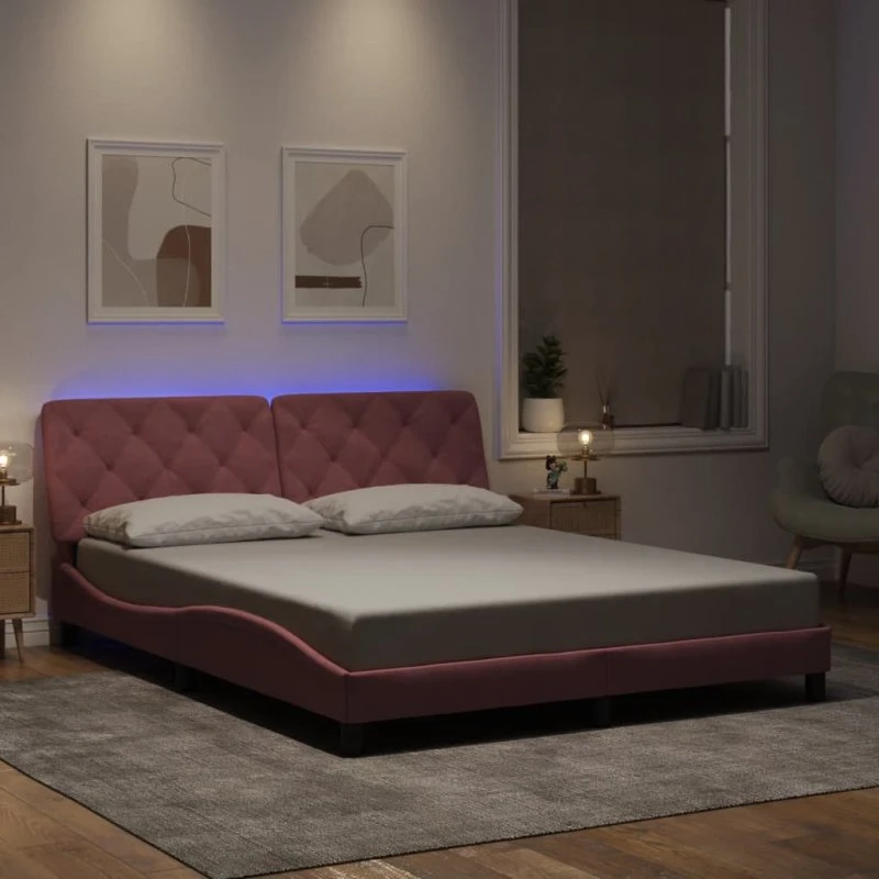 vidaXL Sengeramme med LED 160x200 cm, velour pink