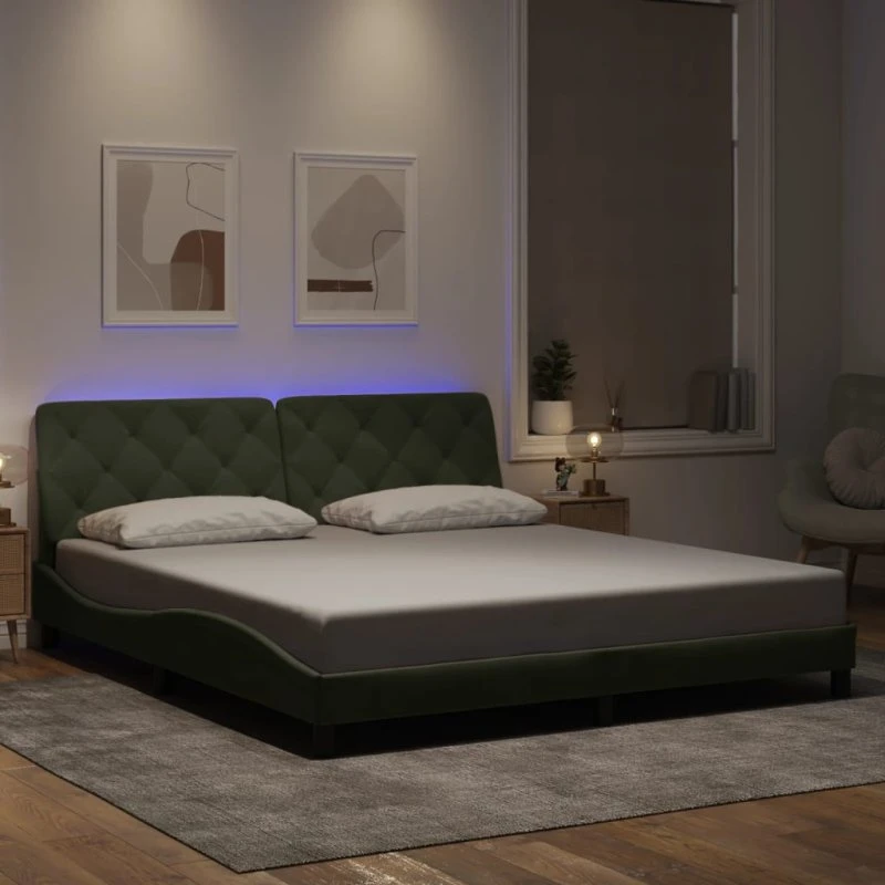vidaXL Sengeramme med LED 180x200 cm lysegrå velour