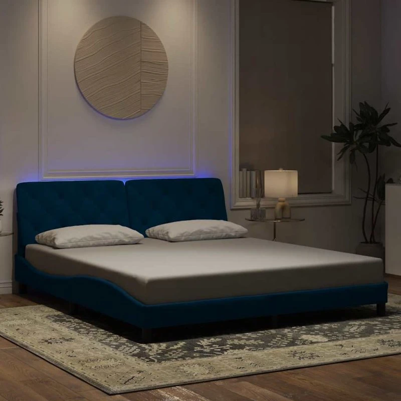 vidaXL Sengeramme med LED 180x200 cm velour blå