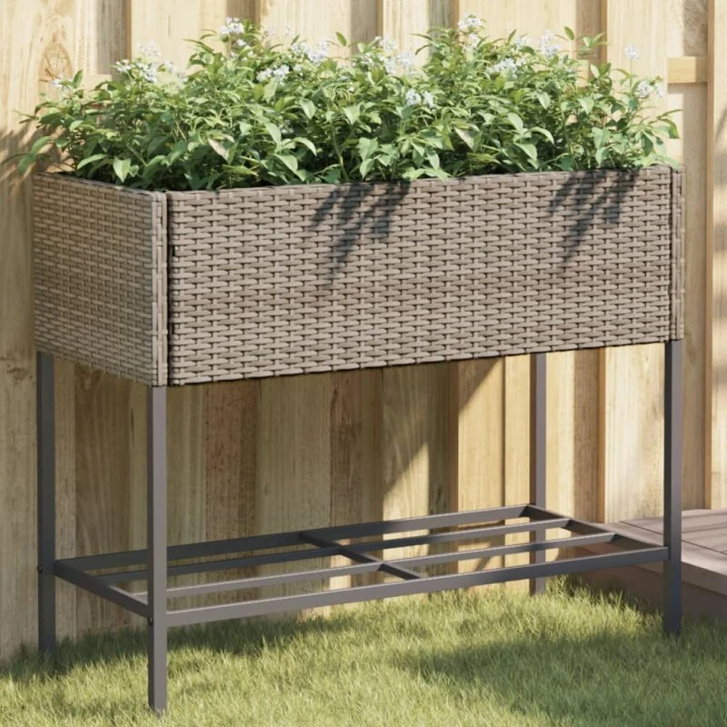 vidaXL Plantekasser 2 stk. 90x40x75 cm med hylde, polyrattan grå