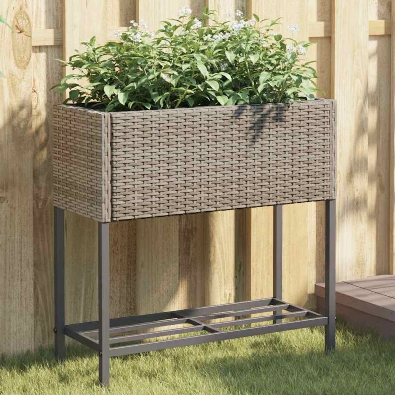 vidaXL plantekasse med hylde polyrattan grå