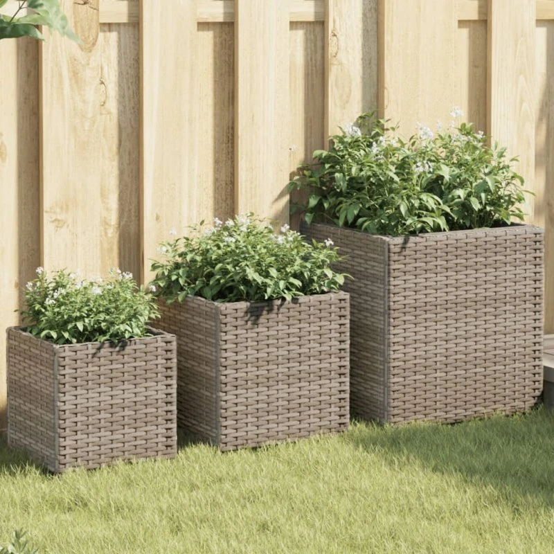 vidaXL 3 stk. polyrattan grå plantekasser