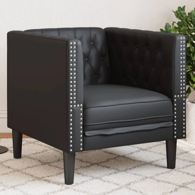 vidaXL Chesterfield-sofastol kunstlæder sort, 1-personer