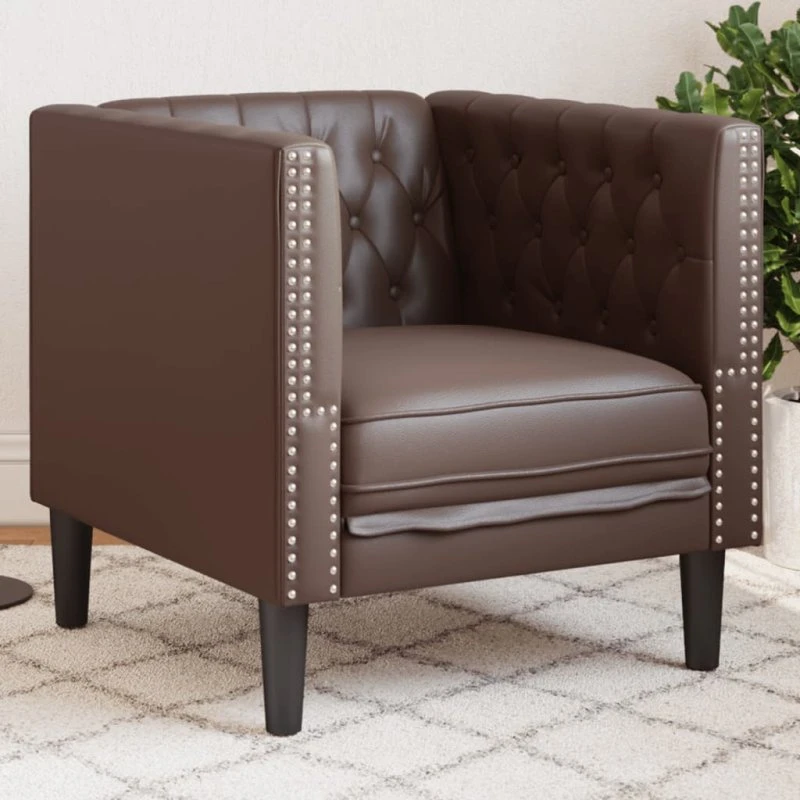 vidaXL Chesterfield-sofastol kunstlæder brun