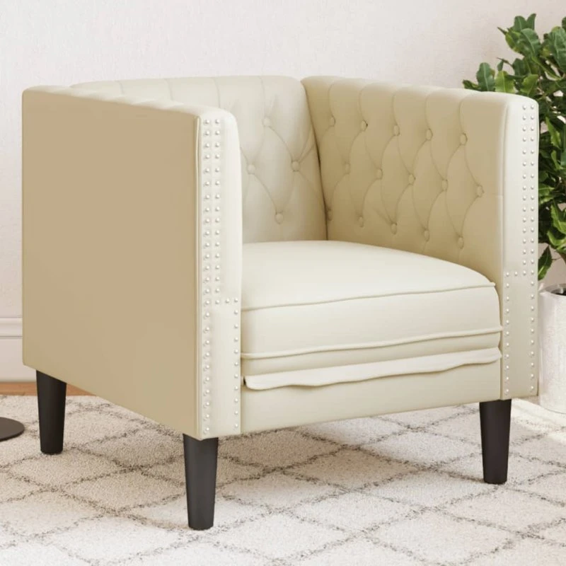 vidaXL Chesterfield-sofastol kunstlæder creme, 1-personer