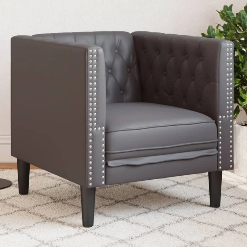 vidaXL Chesterfield-sofastol kunstlæder grå 1-personer