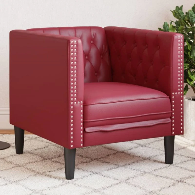 vidaXL Chesterfield-sofastol kunstlæder vinrød 1-personer